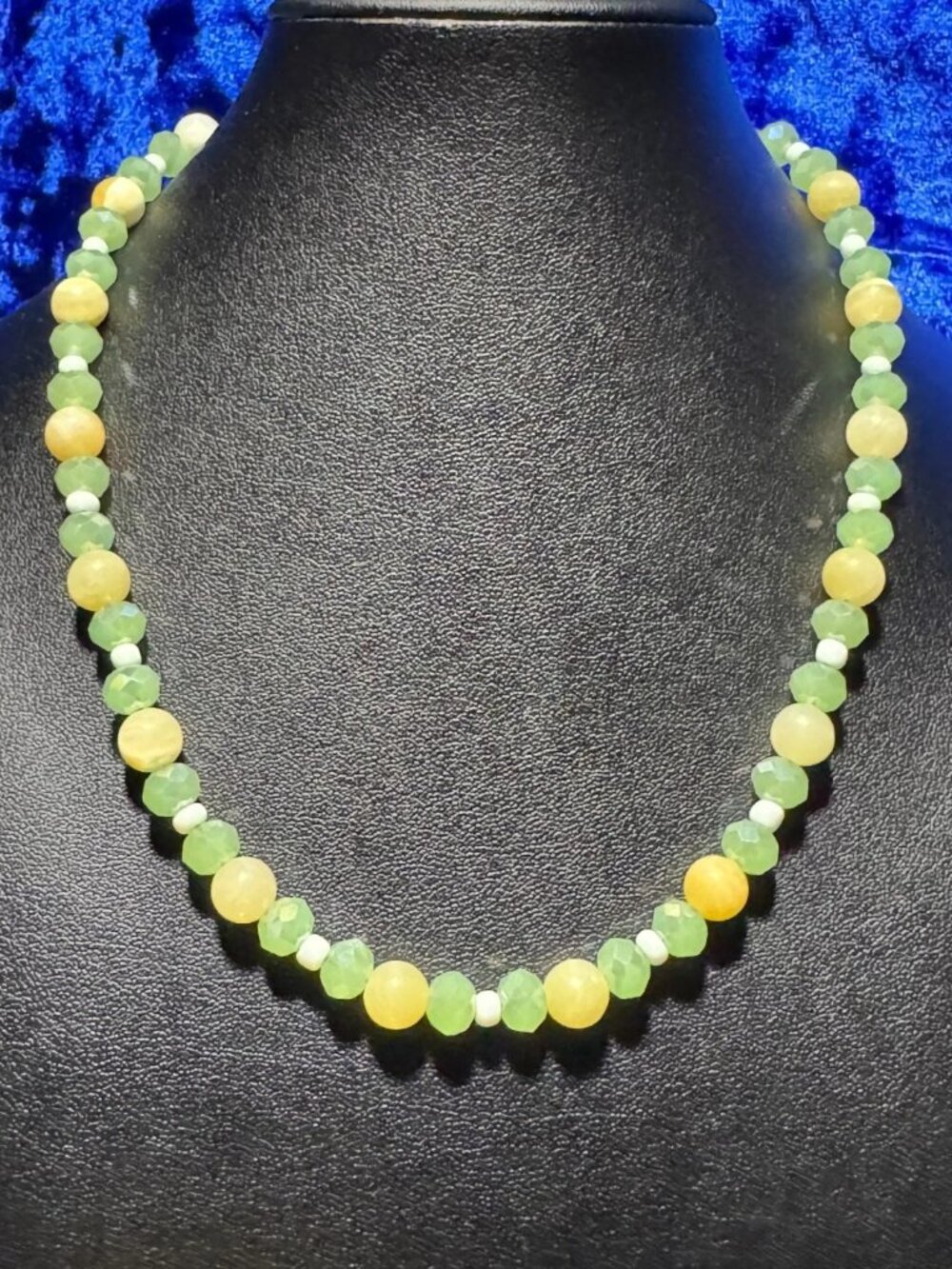 light Green & Yellow Jade Beaded Tennis Necklace Chain Men and Women  + Sizes